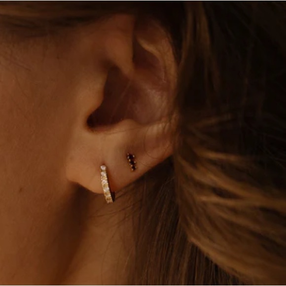 NWOT Local Eclectic 10k Diamond Huggie Hoops ✨ Solid Yellow Gold, White Diamonds - Picture 5 of 16